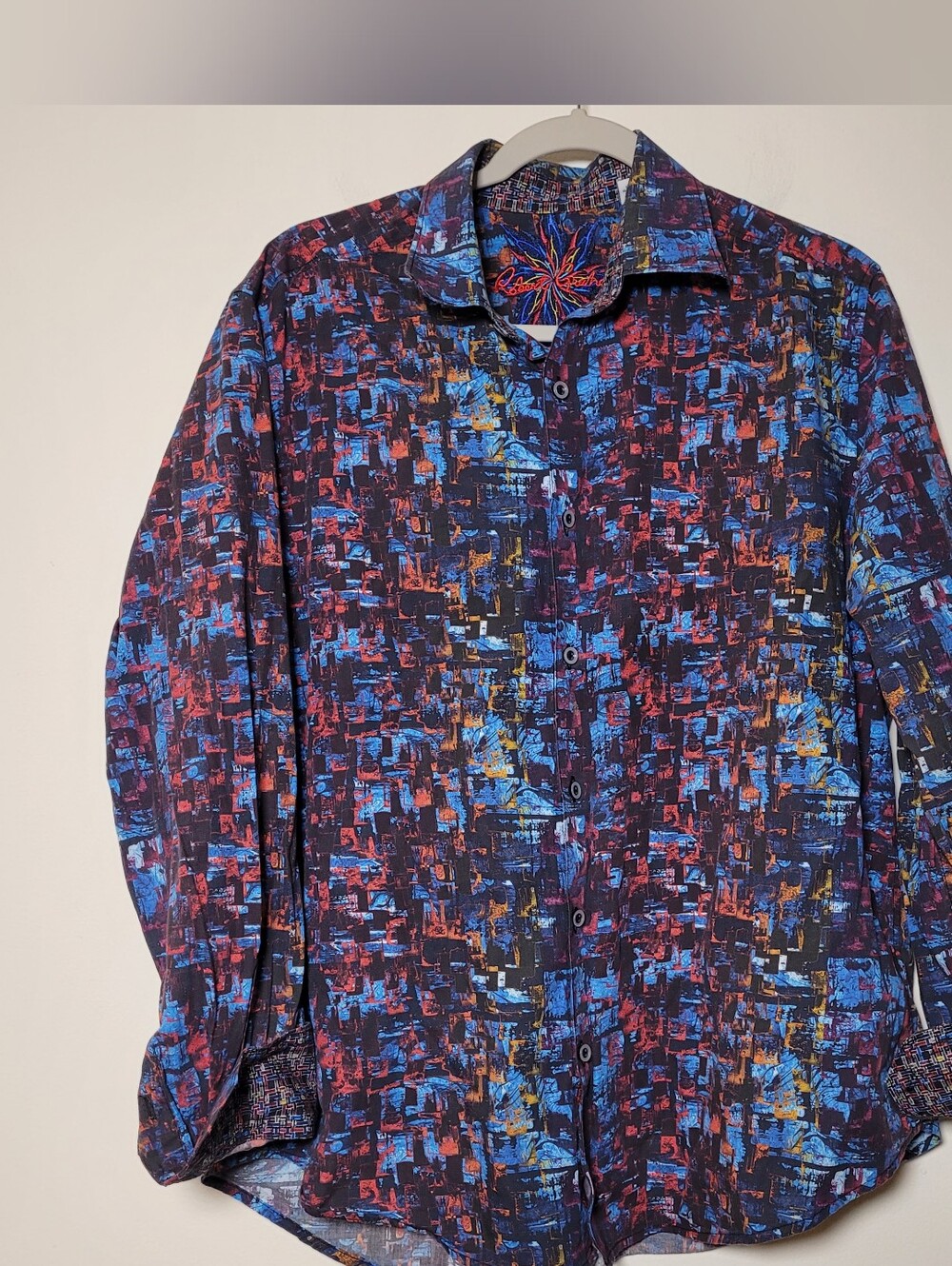 Robert Graham Button Shirt XL Flip Cuff Abtract Y2K 90s Artsy Long Sleeve Cotton